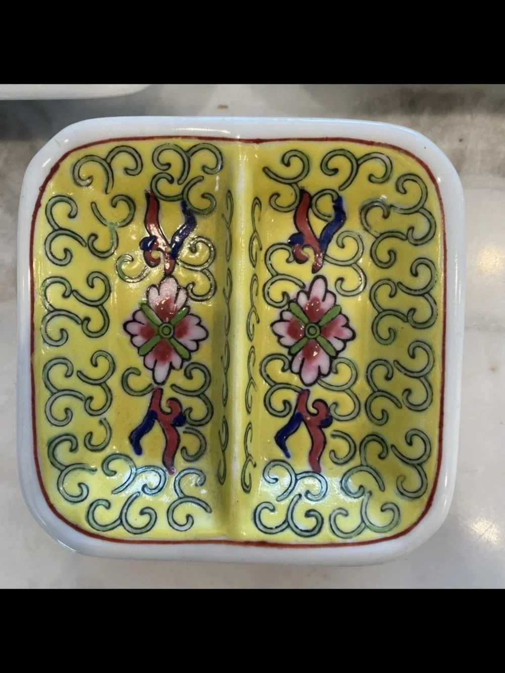 Vintage Chinese Famille June Yellow Floral Enamel Jingdezhen Sauce Dish Set of 5